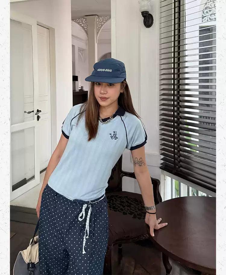 Contrast Line Casual T-Shirt Korean Street Fashion T-Shirt By Made Extreme Shop Online at OH Vault