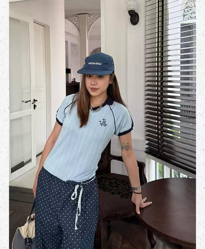 Contrast Line Casual T-Shirt Korean Street Fashion T-Shirt By Made Extreme Shop Online at OH Vault