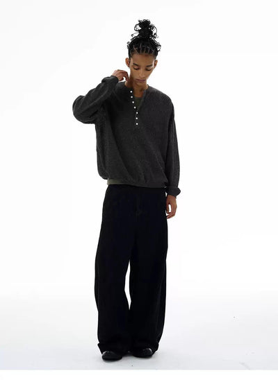 Henley Button Knit Long Sleeve T-Shirt Korean Street Fashion T-Shirt By 77Flight Shop Online at OH Vault