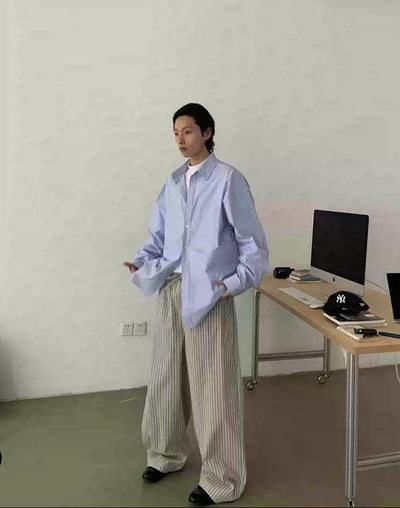 Striped Loose Shirt Korean Street Fashion Shirt By In Knots Shop Online at OH Vault