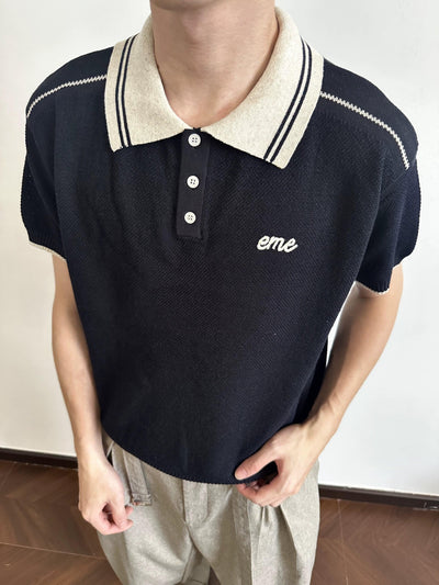 Contrast Collar Knit Polo Korean Street Fashion Polo By Made Extreme Shop Online at OH Vault