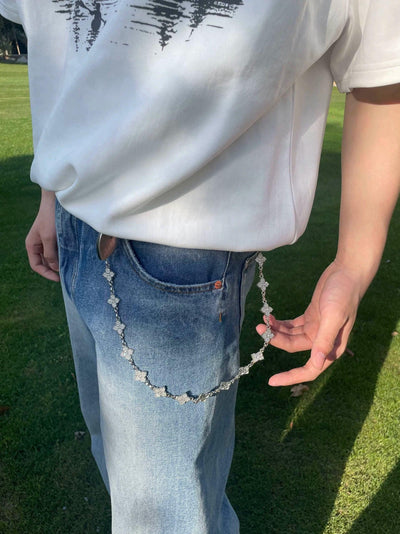 Silver Four Leaf Clover Pants Chain Korean Street Fashion Clothing Accessory By Tian Tian Shop Online at OH Vault