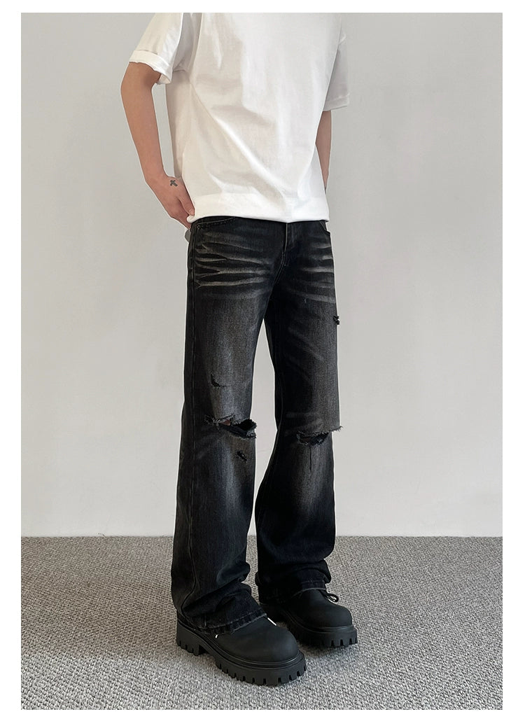 Clean Fit Washed & Distressed Jeans Korean Street Fashion Jeans By A PUEE Shop Online at OH Vault
