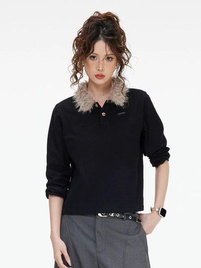 Fur Collar Crop Polo Korean Street Fashion Polo By INS Korea Shop Online at OH Vault