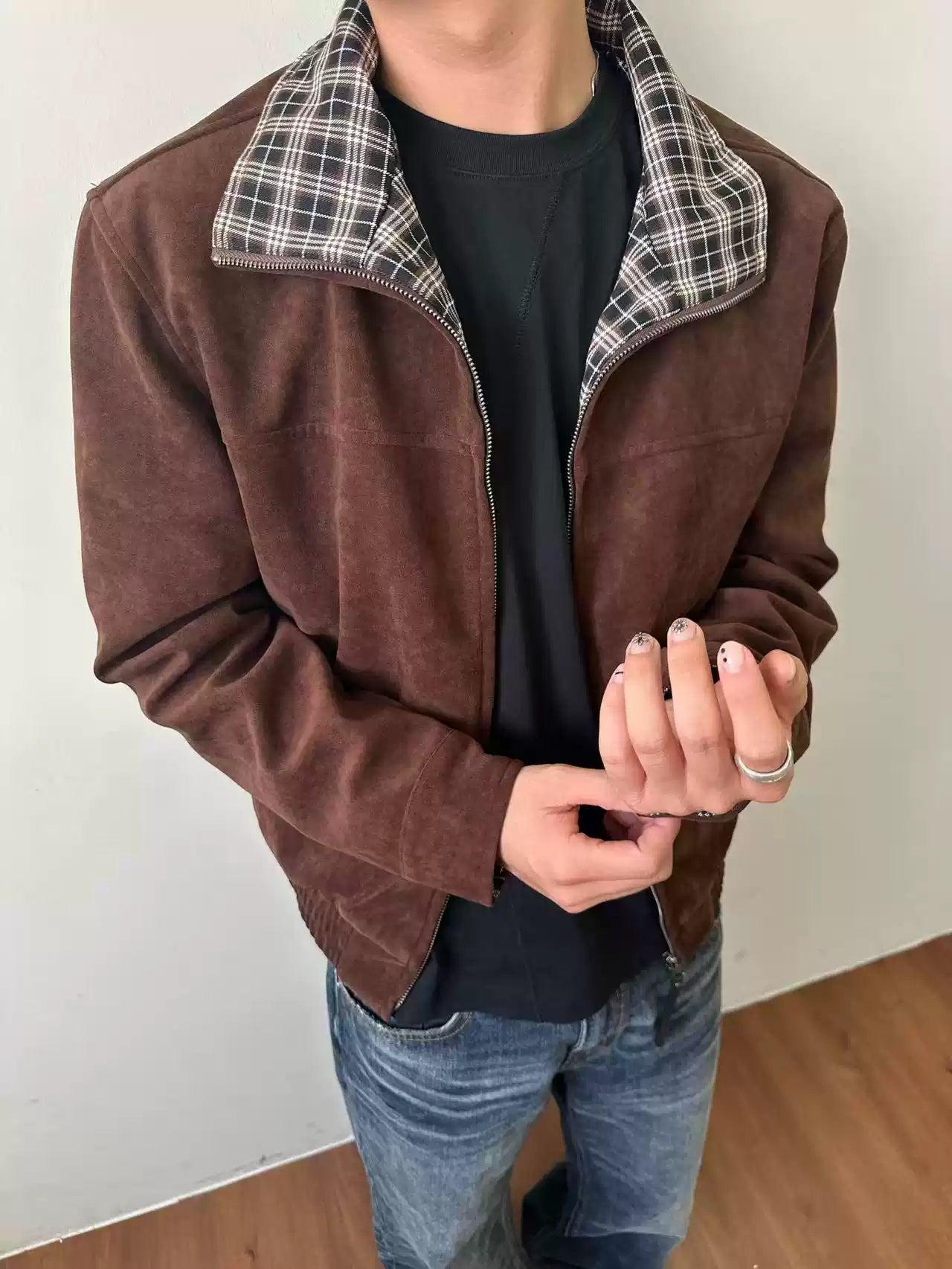 Plaid Lining Micro Suede Jacket Korean Street Fashion Jacket By Made Extreme Shop Online at OH Vault