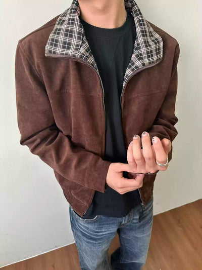 Plaid Lining Micro Suede Jacket Korean Street Fashion Jacket By Made Extreme Shop Online at OH Vault