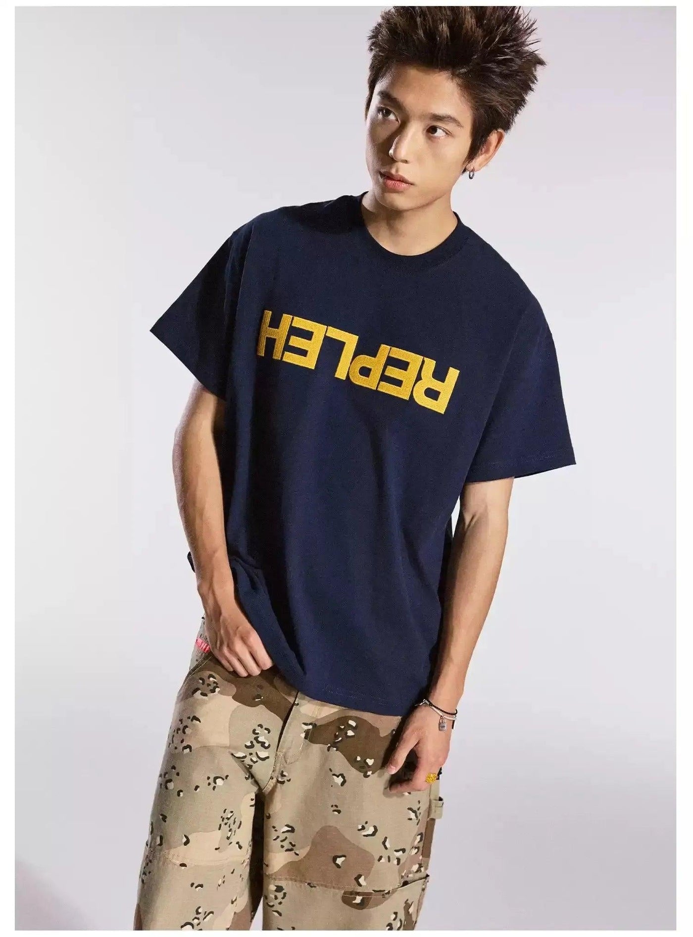Flipped Text Print T-Shirt Korean Street Fashion T-Shirt By Remedy Shop Online at OH Vault