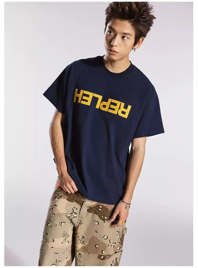 Flipped Text Print T-Shirt Korean Street Fashion T-Shirt By Remedy Shop Online at OH Vault