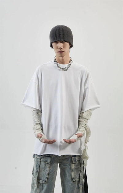 Oversized Curled Hem T-Shirt Korean Street Fashion T-Shirt By Ash Dark Shop Online at OH Vault