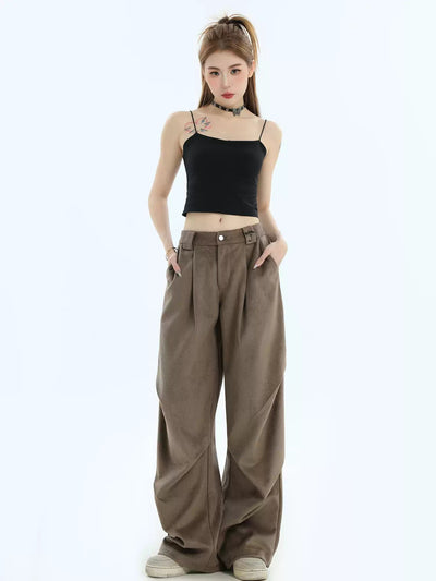 Textured & Pleated Straight Pants Korean Street Fashion Pants By INS Korea Shop Online at OH Vault