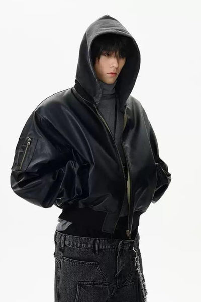 Versatile Hooded PU Leather Jacket Korean Street Fashion Jacket By 77Flight Shop Online at OH Vault