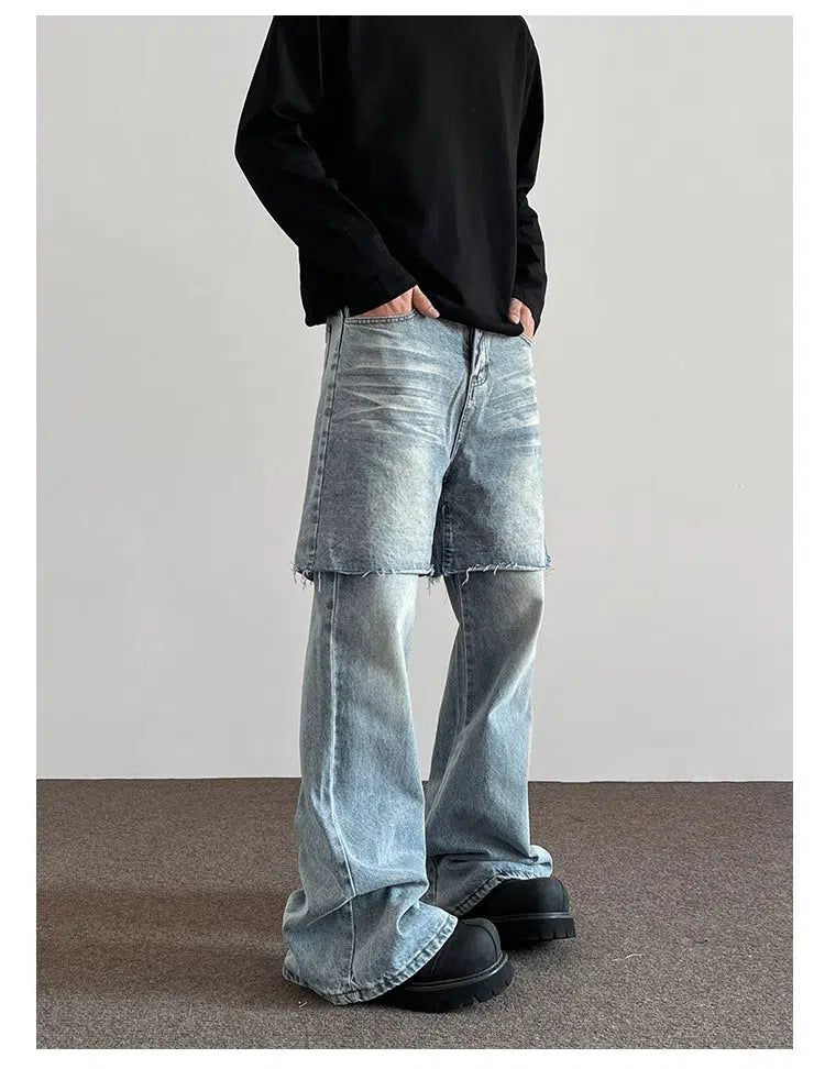 Stitched Two-Piece Raw Edge Jeans Korean Street Fashion Jeans By A PUEE Shop Online at OH Vault