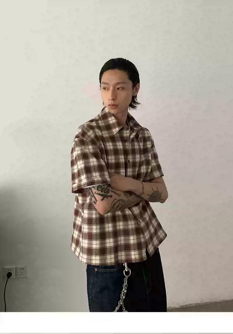Clean Fit Checkered Short Sleeve Shirt Korean Street Fashion Shirt By In Knots Shop Online at OH Vault