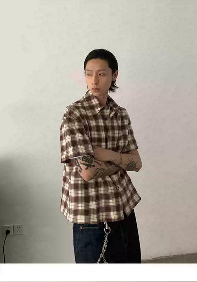 Clean Fit Checkered Short Sleeve Shirt Korean Street Fashion Shirt By In Knots Shop Online at OH Vault