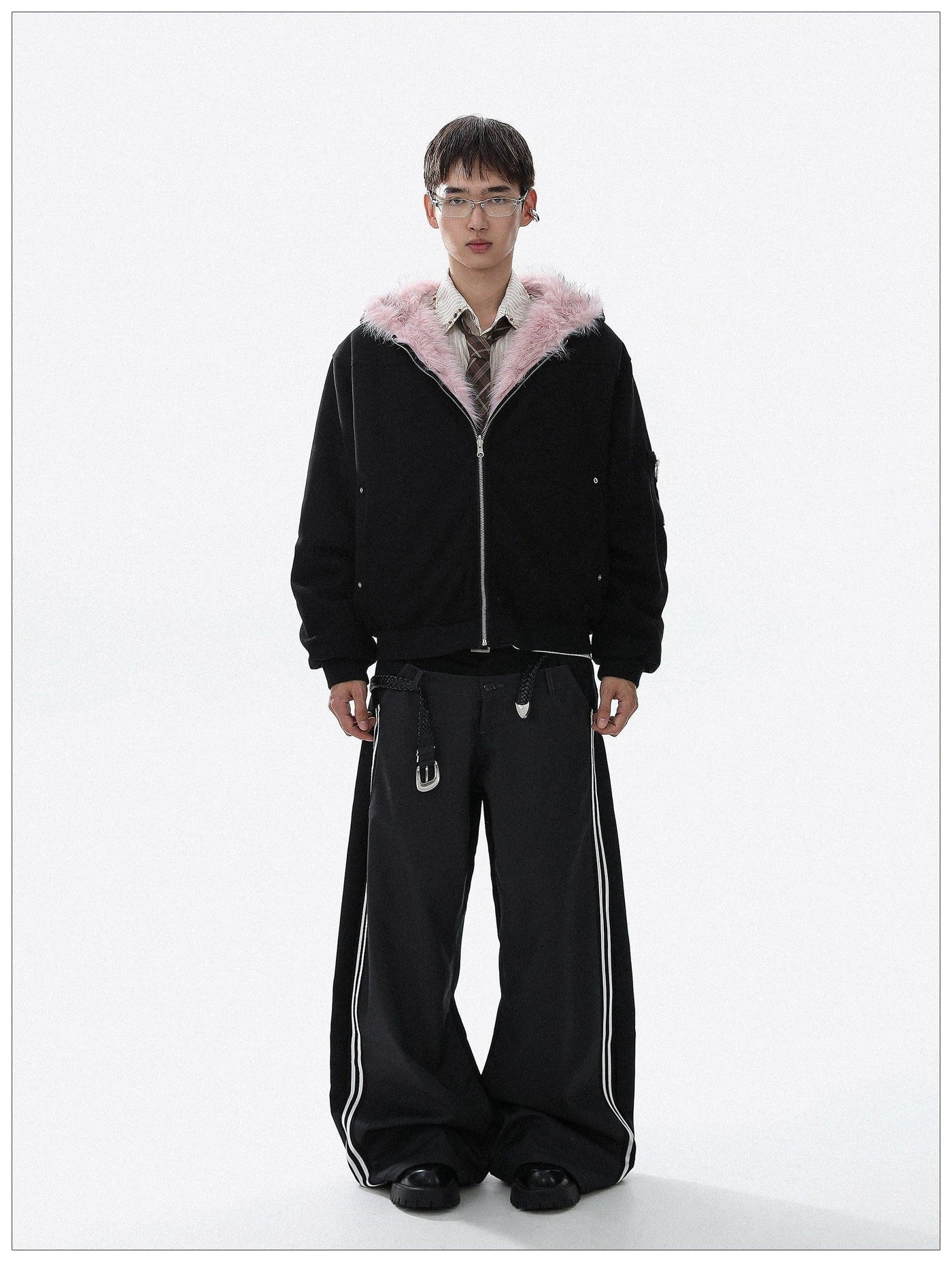 Fur-Trim Reversible Full-Zip Jacket Korean Street Fashion Jacket By Mr Nearly Shop Online at OH Vault
