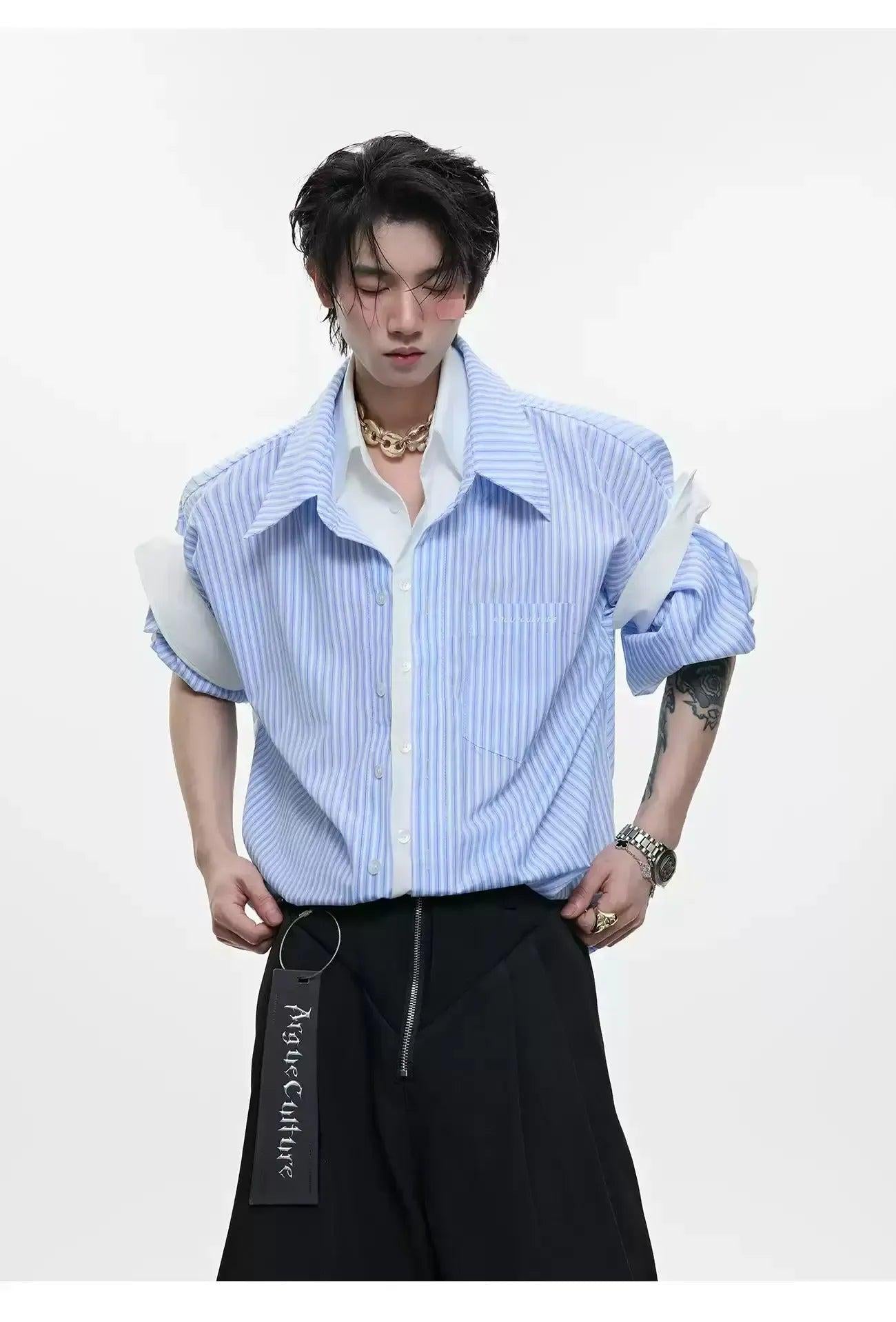 Structured Stripe Layered Shirt Korean Street Fashion Shirt By Argue Culture Shop Online at OH Vault