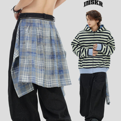 Spliced Plaid Shirt Tied Knot Jeans Korean Street Fashion Jeans By INS Korea Shop Online at OH Vault