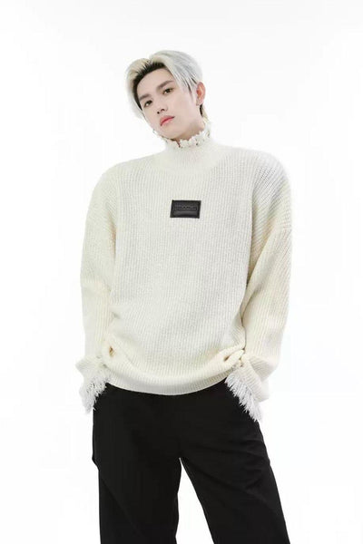 Distressed Neck and Frayed Sweater Korean Street Fashion Sweater By Turn Tide Shop Online at OH Vault