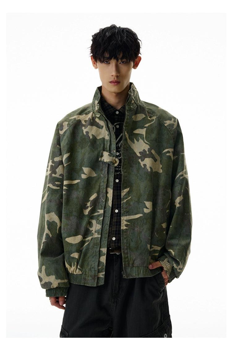Washed Zipped Camouflage Jacket Korean Street Fashion Jacket By A PUEE Shop Online at OH Vault