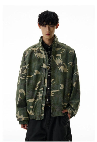 Washed Zipped Camouflage Jacket Korean Street Fashion Jacket By A PUEE Shop Online at OH Vault