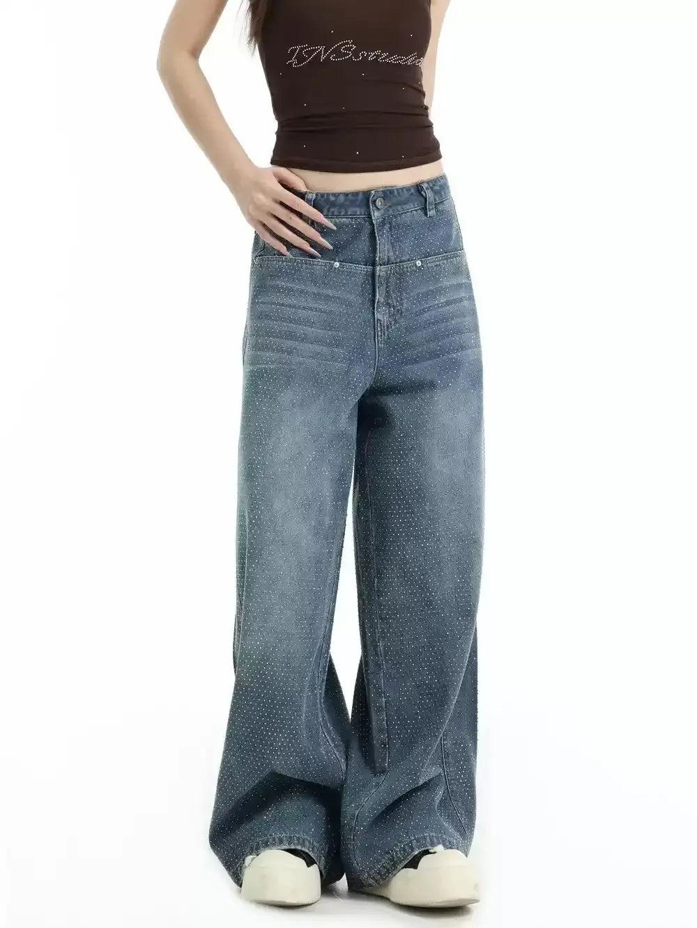Starry Stone Straight Jeans Korean Street Fashion Jeans By INS Korea Shop Online at OH Vault
