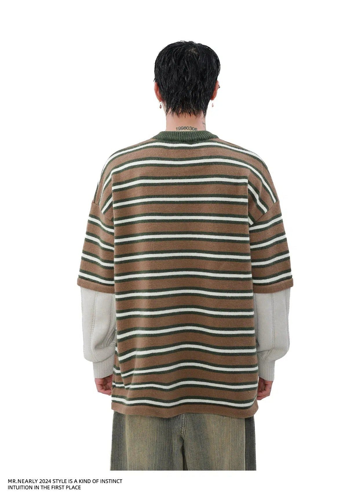 Two-Piece Logo Stripes Long Sleeve T-Shirt Korean Street Fashion T-Shirt By Mr Nearly Shop Online at OH Vault