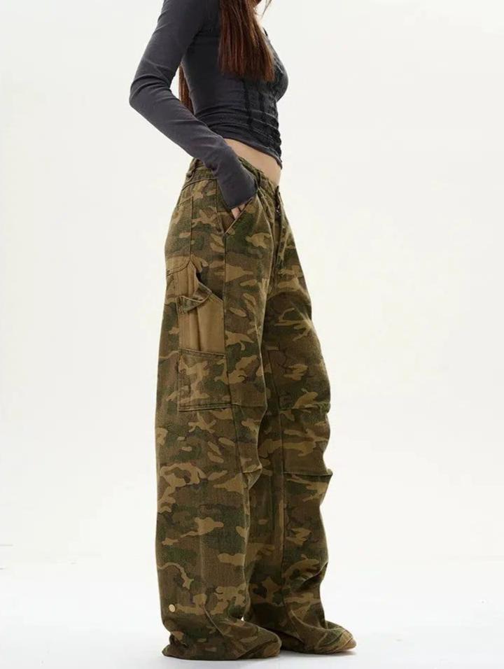 Vibrant Pleated Camo Cargo Pants Korean Street Fashion Pants By 77Flight Shop Online at OH Vault