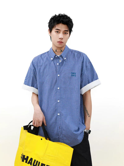 Folded Sleeve Grid Shirt Korean Street Fashion Shirt By Mr Nearly Shop Online at OH Vault