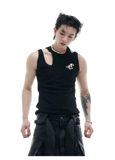 Asymmetric Cut Out Logo Tank Top Korean Street Fashion Tank Top By Argue Culture Shop Online at OH Vault