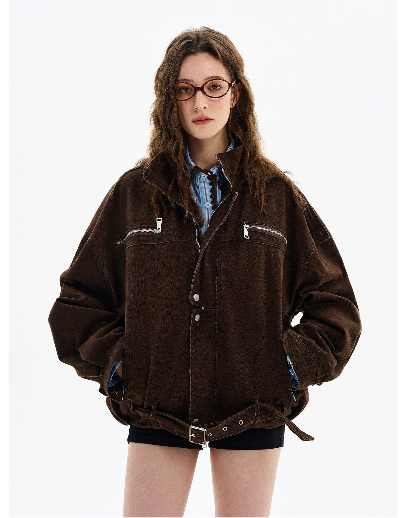 Buckled Zip Pocket Denim Jacket Korean Street Fashion Jacket By MaxDstr Shop Online at OH Vault