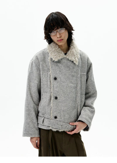 Sherpa Brushed Textured Belted Jacket Korean Street Fashion Jacket By 77Flight Shop Online at OH Vault