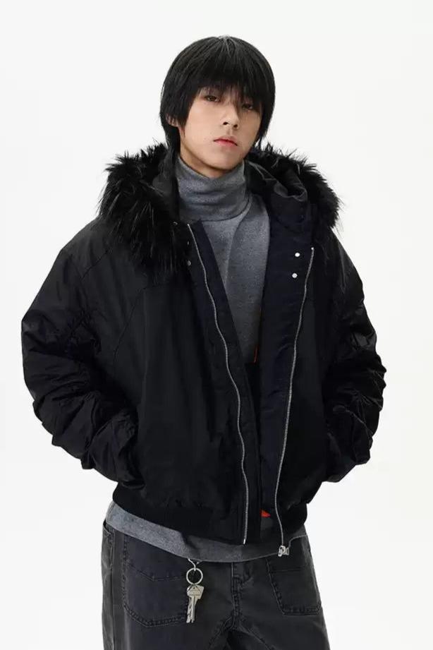 Fur Trimmed Hood Bomber Jacket Korean Street Fashion Jacket By 77Flight Shop Online at OH Vault