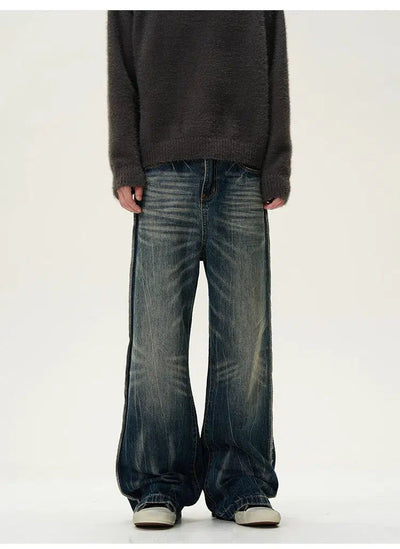 Whiskered Flared Straight Jeans Korean Street Fashion Jeans By 77Flight Shop Online at OH Vault