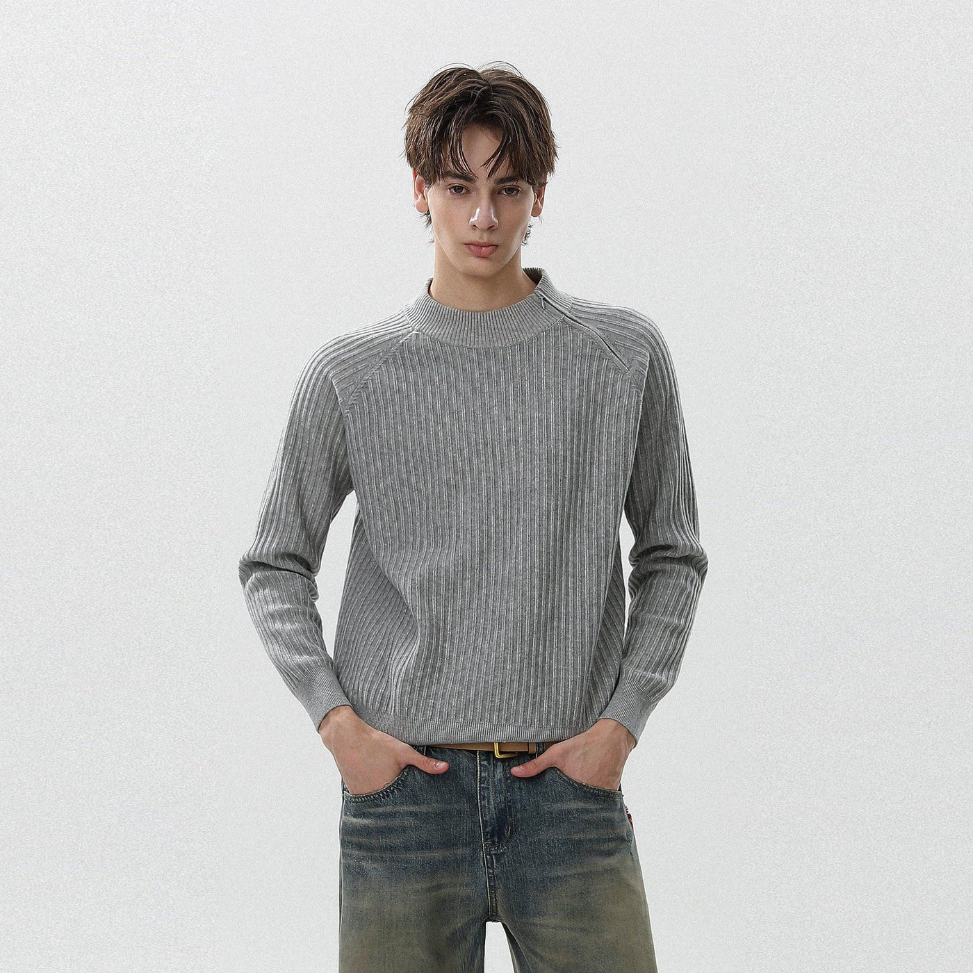 Zipped Slit Textured Sweater Korean Street Fashion Sweater By Mr Nearly Shop Online at OH Vault