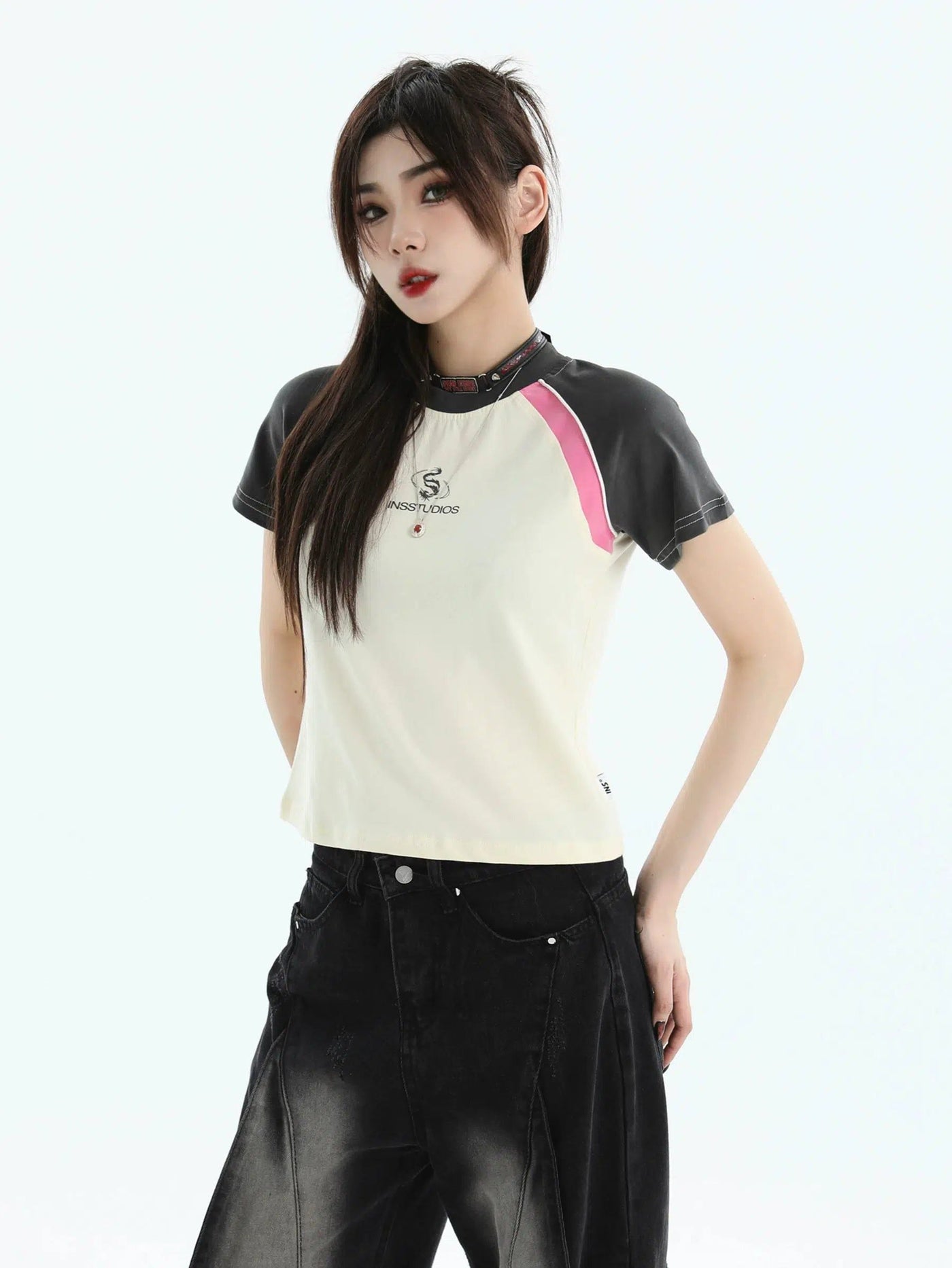 Tri-Tone Spliced T-Shirt Korean Street Fashion T-Shirt By INS Korea Shop Online at OH Vault