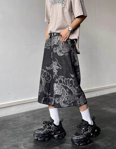 Dragon Full-Print Denim Shorts Korean Street Fashion Shorts By Blacklists Shop Online at OH Vault
