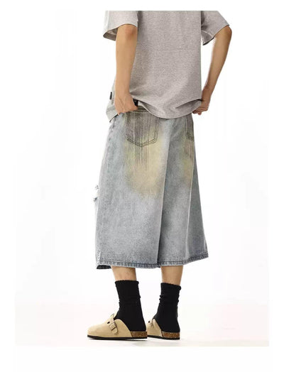 Stain Washed Ripped Denim Shorts Korean Street Fashion Shorts By MEBXX Shop Online at OH Vault