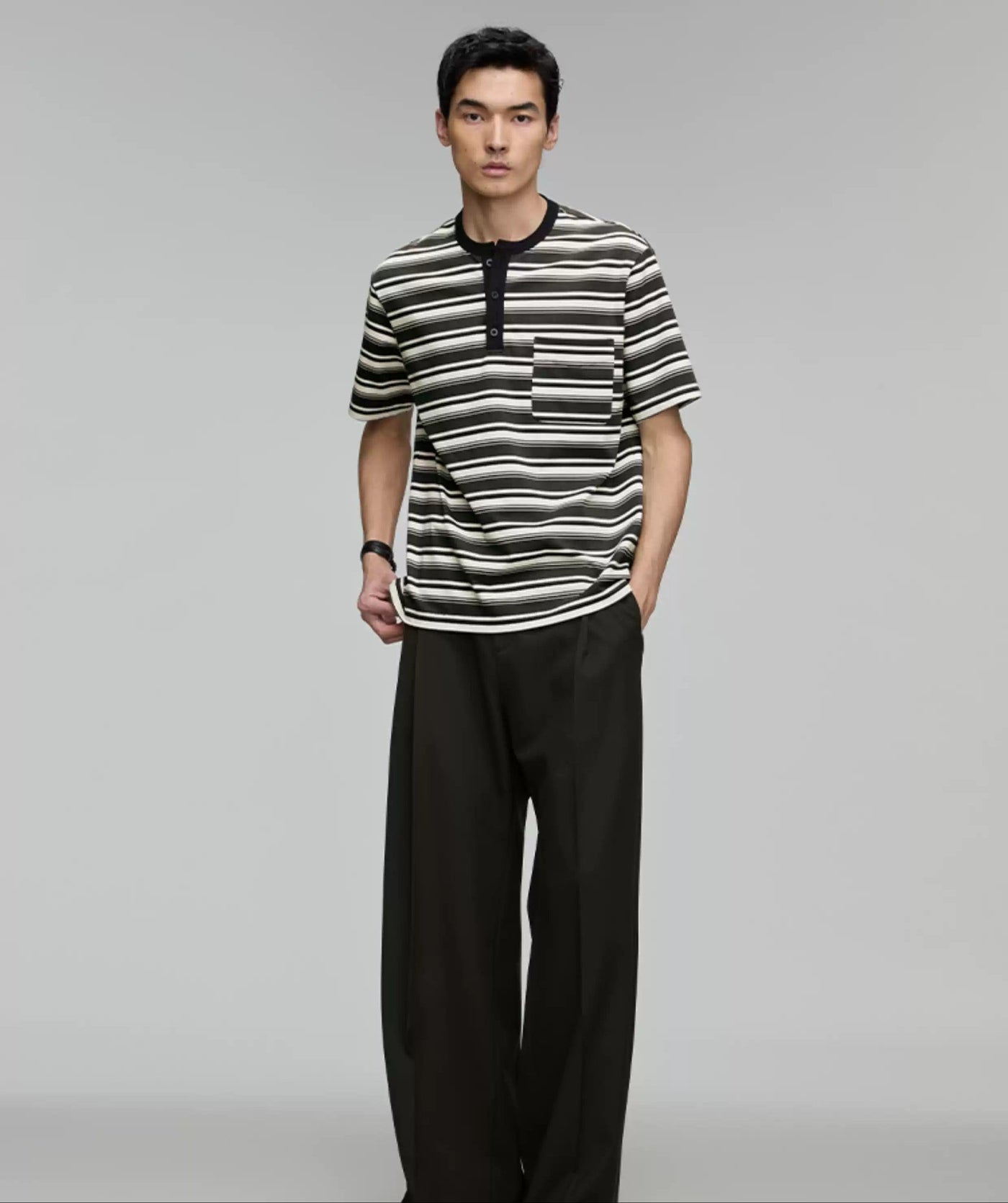 Front Pocket Striped Henley T-Shirt Korean Street Fashion T-Shirt By Opicloth Shop Online at OH Vault