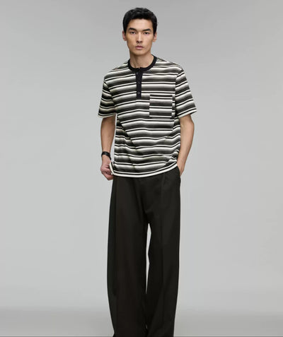 Front Pocket Striped Henley T-Shirt Korean Street Fashion T-Shirt By Opicloth Shop Online at OH Vault