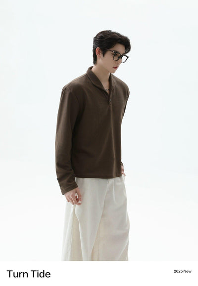 Waffle Textured Long Sleeve Polo Korean Street Fashion Polo By Turn Tide Shop Online at OH Vault