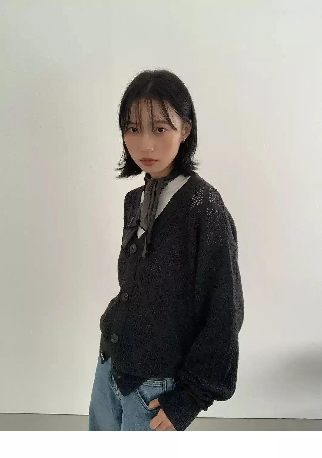 Hollow Pattern Knit Buttoned Cardigan Korean Street Fashion Cardigan By In Knots Shop Online at OH Vault