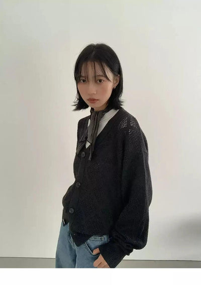 Hollow Pattern Knit Buttoned Cardigan Korean Street Fashion Cardigan By In Knots Shop Online at OH Vault