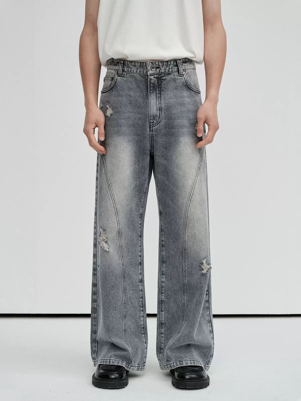 Distressed Spots Faded Jeans Korean Street Fashion Jeans By NANS Shop Online at OH Vault