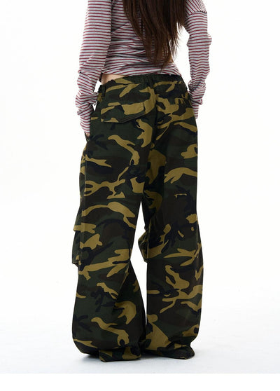 Drawcord Pleated Camo Pants Korean Street Fashion Pants By 77Flight Shop Online at OH Vault