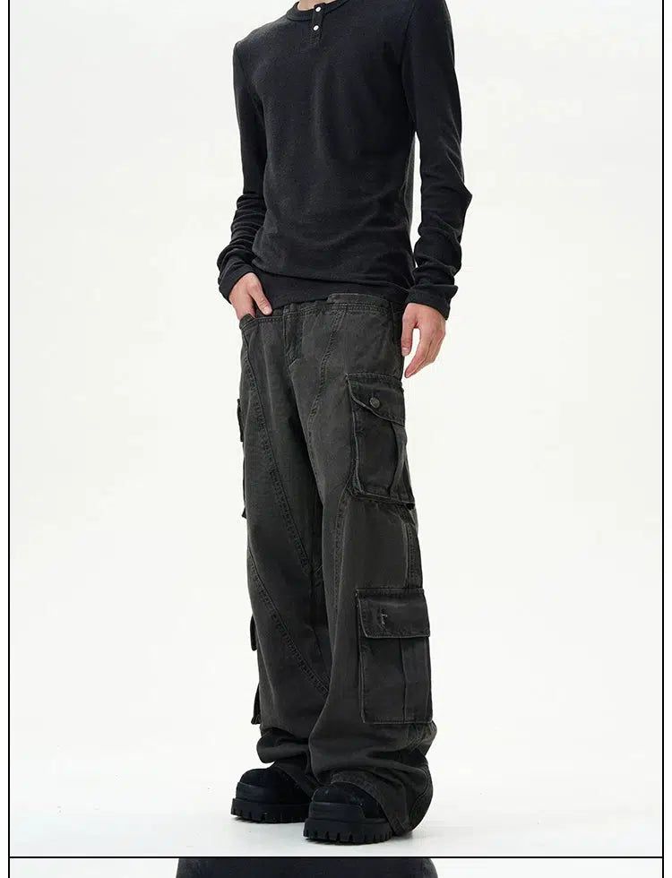 Washed Deconstructed Multi-Pocket Cargo Pants Korean Street Fashion Pants By 77Flight Shop Online at OH Vault