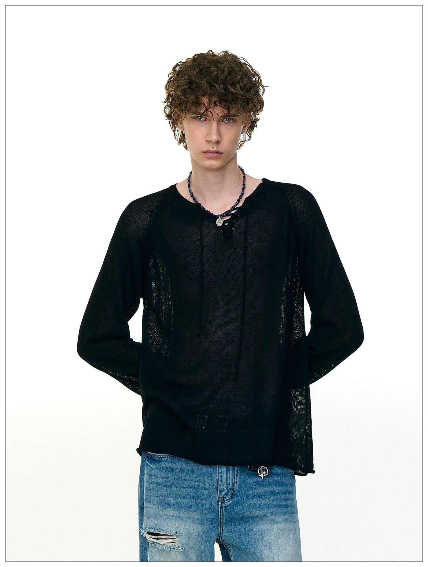 Lace String Sheer Sweater Korean Street Fashion Sweater By Mr Nearly Shop Online at OH Vault