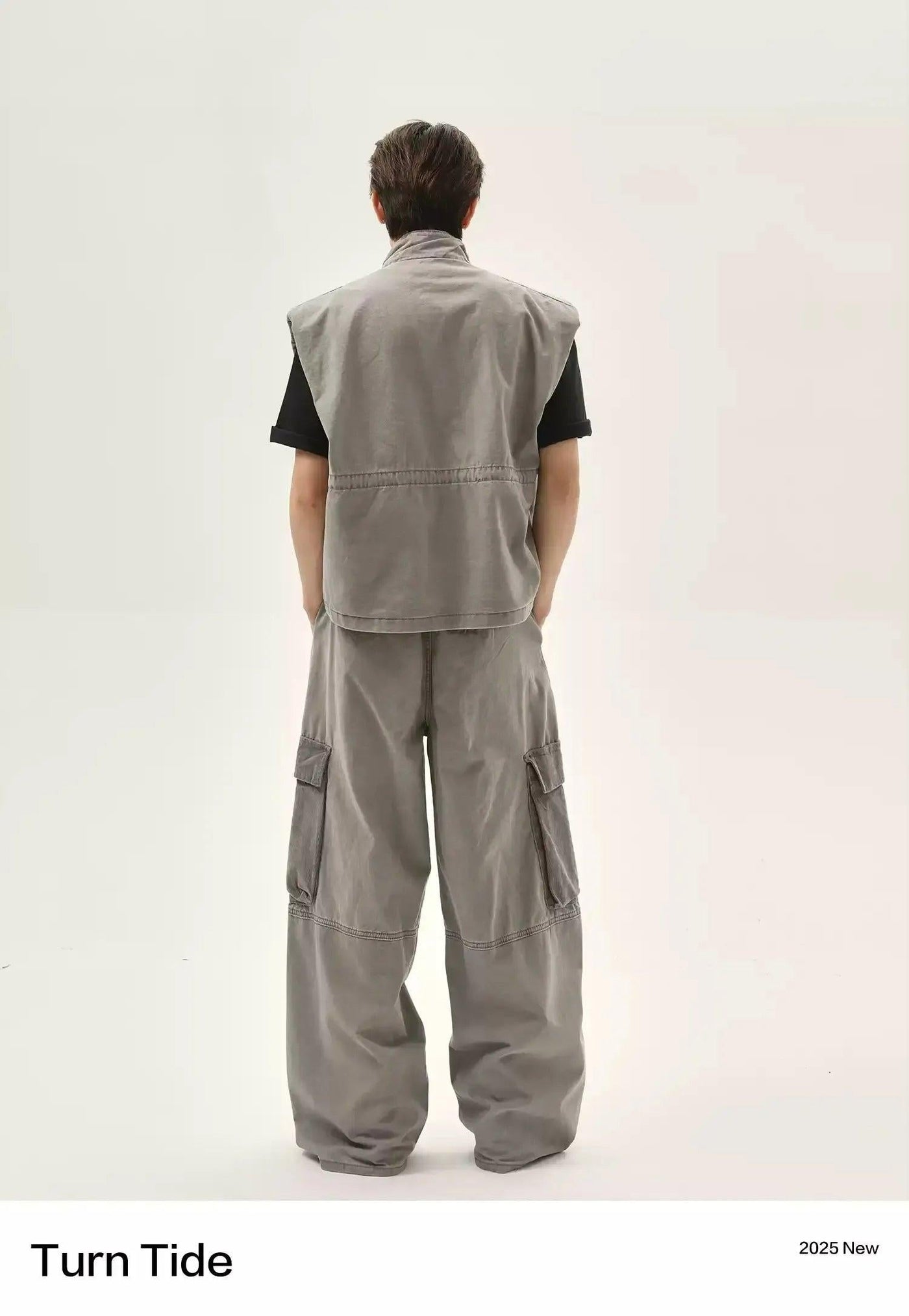 Washed Pocket Detail Denim Vest & Loose Fit Cargo Pants Set Korean Street Fashion Clothing Set By Turn Tide Shop Online at OH Vault