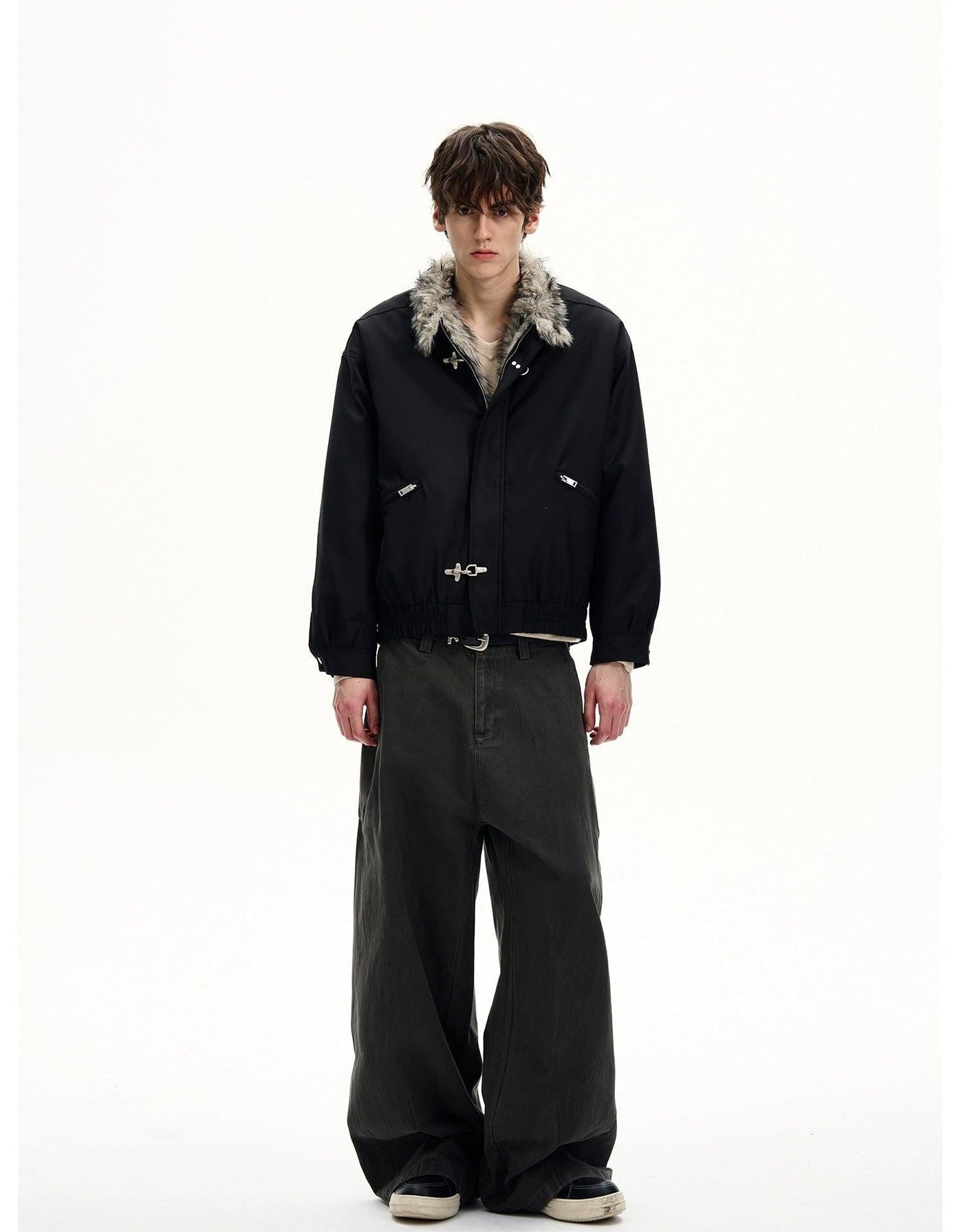 Furry Collar Fireman Clasp Jacket Korean Street Fashion Jacket By MaxDstr Shop Online at OH Vault