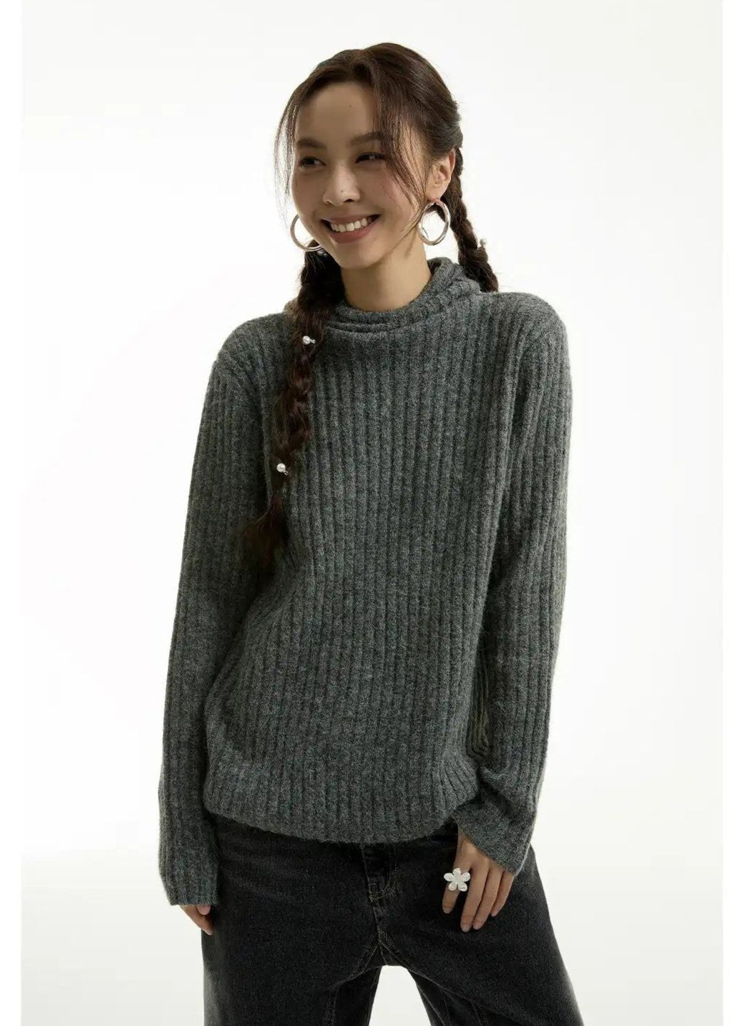 Ribbed Hooded Slim Sweater Korean Street Fashion Sweater By Funky Fun Shop Online at OH Vault