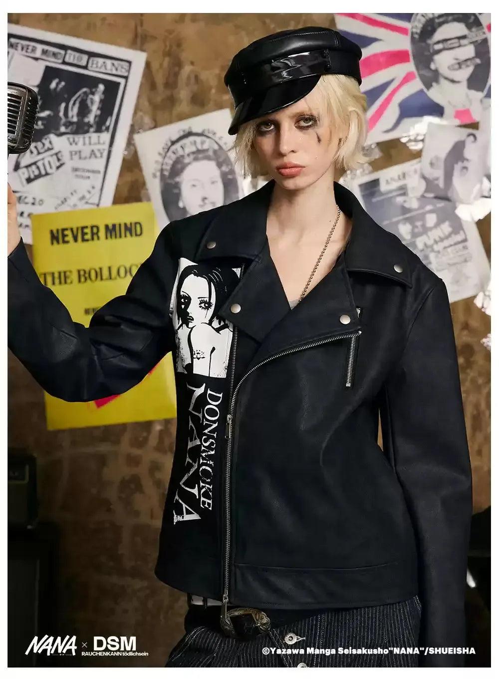 Nana Print PU Leather Jacket